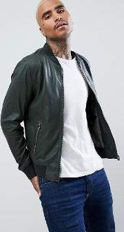 leather bomber jacket in forest green