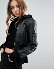 leather cropped bomber jacket
