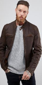washingon leather jacket with button collar  brown