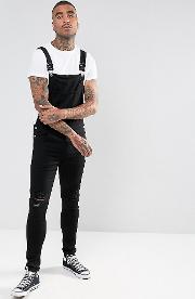 Skinny Dungarees  Black With Ripped Knees