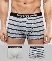 G Star Raw Trunks In 2 Pack With Stripe