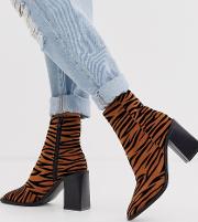Head Over Heels Olivee Tiger Print Heeled Ankle Boots With Square Toe