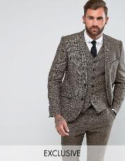 slim suit jacket in herringbone tweed