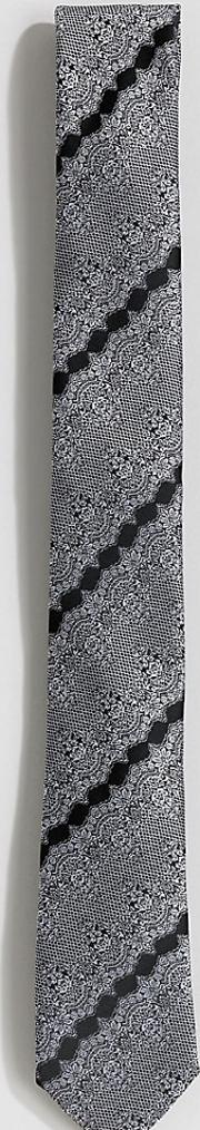 woven floral tie in grey
