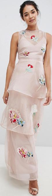 Hope & Ivy Organza Embroidery Maxi Dress