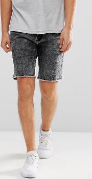 denim shorts with unrolled hem