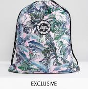 exclusive pastel garden palm print drawstring backpack