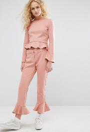 Cropped Trousers With Ruffle Hem Co Ord