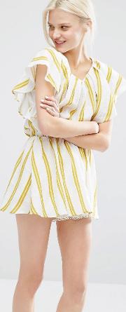 Dress With Ruffle Sleeves In Summer Stripe