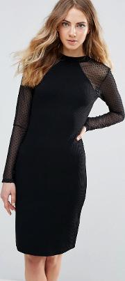 Bodycon Dress With Sheer Sleeves