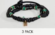 black beaded bracelet in 3 pack