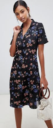 Floral Button Down Midi Shirt Dress