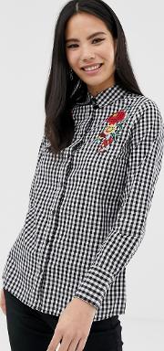Gingham Shirt With Embroidery