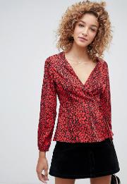 leopard print wrap blouse