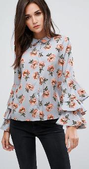 shirt with tiered flare sleeve