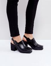 black honcho leather sling back heeled shoes