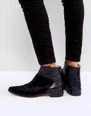 Dallas Black Leather Flat Ankle Boots