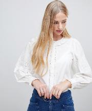 broderie blouse with ruffle collar