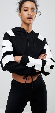 Cropped Hoodie With Logo Arm In Black