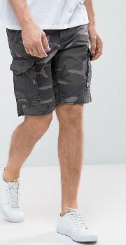 intelligence cargo shorts  loose fit with camo print