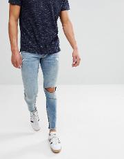 Intelligence Jeans  Skinny Fit With Distress And Zip Ankle