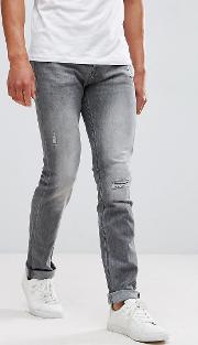 Intelligence Jeans  Slim Fit Grey Distressed Denim