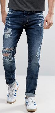 Intelligence Jeans  Tapered Fit Heavy Ripped