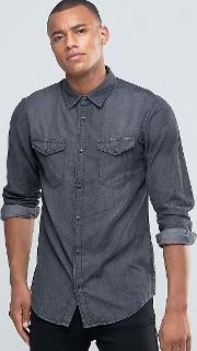 originals denim shirt with double pockets and press stud buttons