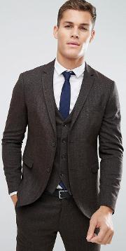 premium slim suit jacket in herringbone tweed