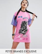 oversized rock tshirt dress with contrast sequin sleeve detail