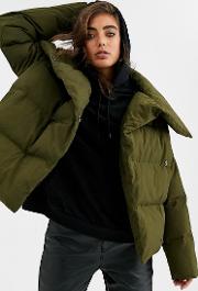 Crop Padded Jacket With Wrap Collar