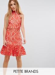 all over lace high neck mini prom