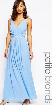 v neck maxi in chiffon with embellished waist