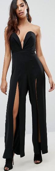 sweetheart plunge jumpsuit with splits