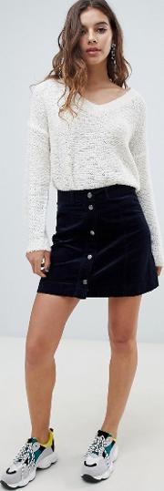 Button Through Cord Mini Skirt