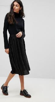 Dice Pleated Midi Skirt