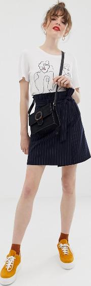 Pinstripe Paperbag Waist Skirt