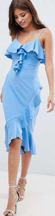 blue ruffle midi dress