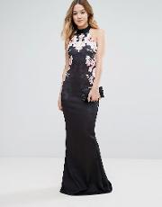 fishtail maxi dress with floral placement