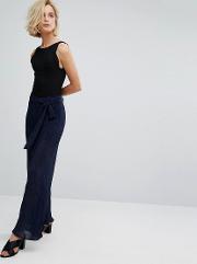 J.o.a High Waist Plisse Trousers With Tie