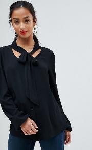 plunge front blouse with neck tie