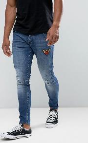 Skinny Stretch Fit Jeans With Patches