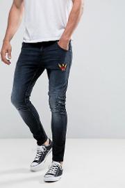 Skinny Stretch Fit Jeans With Patches