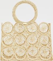 Woven Raffia Circle Handle Detail Clutch Bag