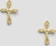 Sterling Silver Plated Ornate Cross Stud Earrings