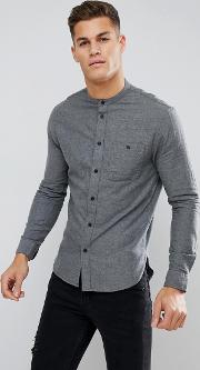 Grandad Collar Shirt In Grey