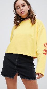Cropped Sweatshirt With Sleeve Print