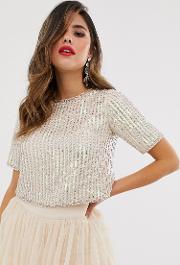 Embellished Crop Top With Cap Sleeve