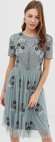 Scatter Embellished Tulle Midi Dress