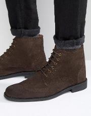 brogue boots in brown suede